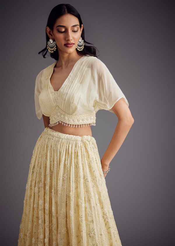 Ethereal Off-White Embroidered Pleated Lehenga - Image 3