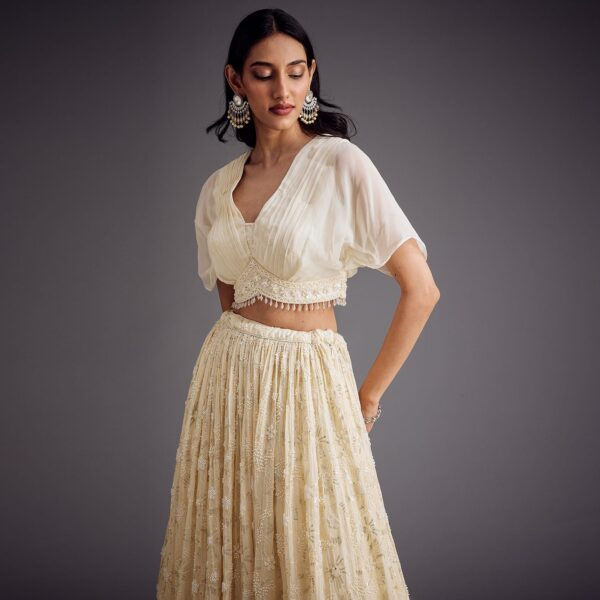 Ethereal Off-White Embroidered Pleated Lehenga - Image 4