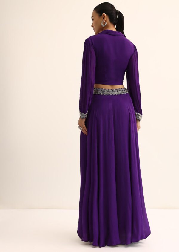 Purple Sequin Embroidered Crop Top & Skirt Set - Image 4