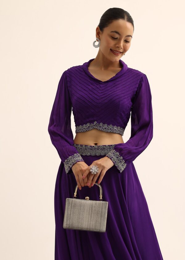Purple Sequin Embroidered Crop Top & Skirt Set - Image 3